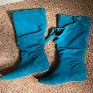 Blue/teal suede slouch boots by fornarina
